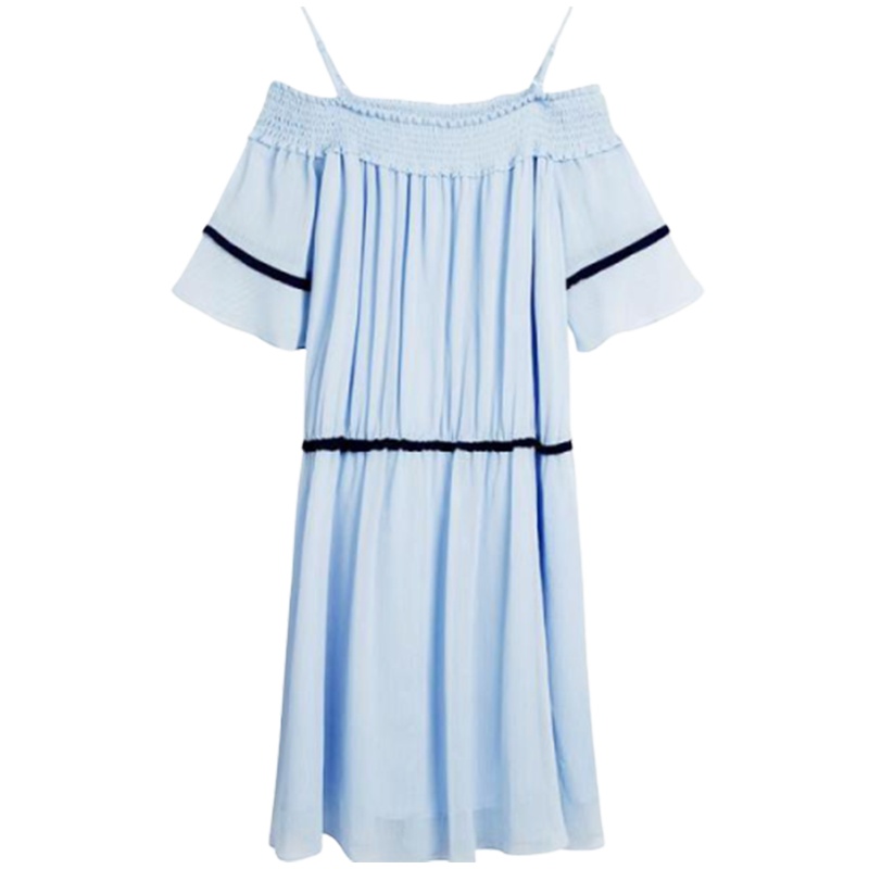 【专柜同款】拉夏贝尔吊带一字肩甜美公主裙女2020新款夏季宽松连衣裙减龄清新中长裙子30082485