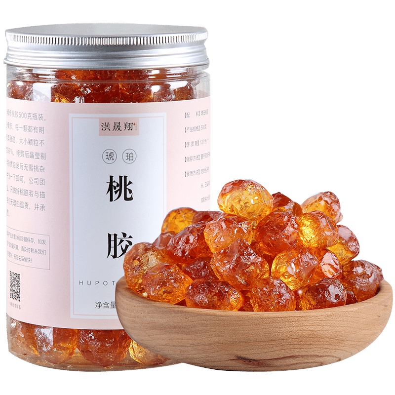 洪晟翔琥珀桃胶桃花泪500克/瓶净含量桃树胶甄选桃胶可搭配雪燕皂角米组合 瓶装易泡发桃胶天然野生食用特级无杂质1斤装