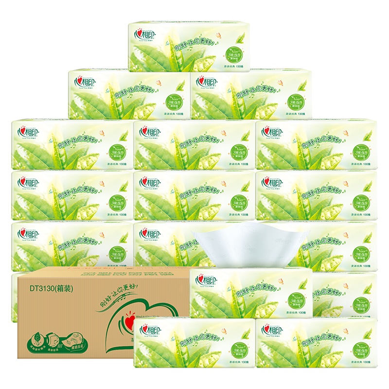 心相印 抽纸 茶语系列 三层130抽*18包(中规格) 软抽纸巾