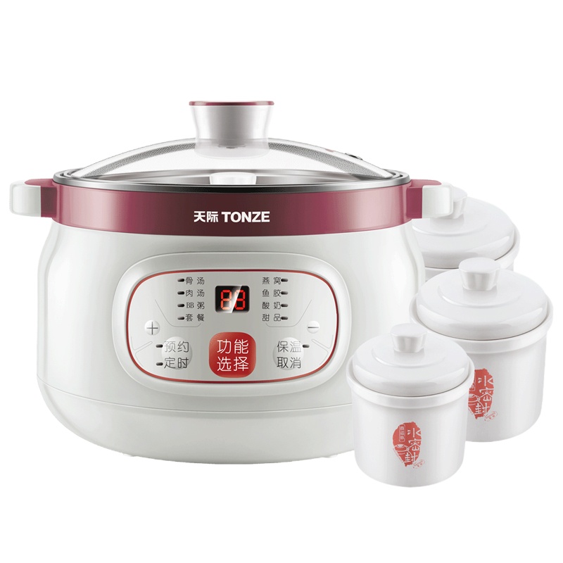 天际(TONZE)不锈钢电炖锅煲汤预约电炖盅白瓷隔炖盅DGD18-18CG