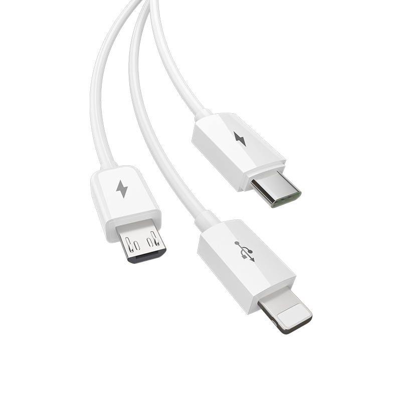 品胜一拖三数据线苹果三合一充电线三头多头通用(Type-C+苹果+安卓)车载多功能连接线iPhone14Plus/13