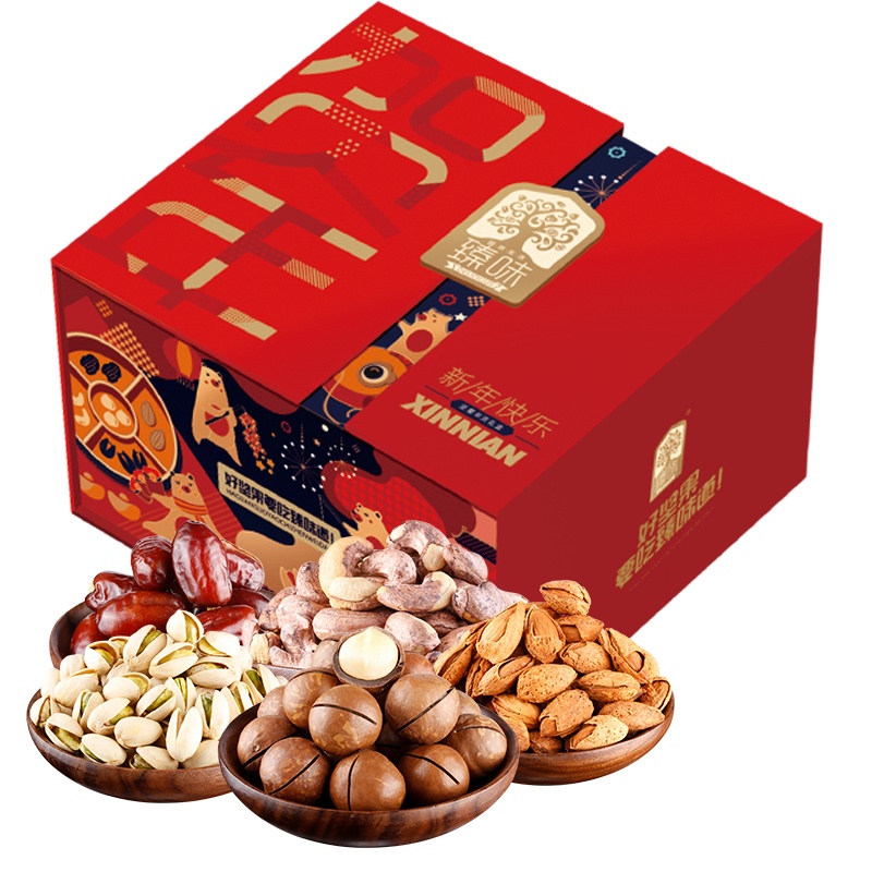 臻味 联名坚果春节礼盒 年货大礼包 臻味-780g+500mg新年快乐(+贝蒂斯)礼盒