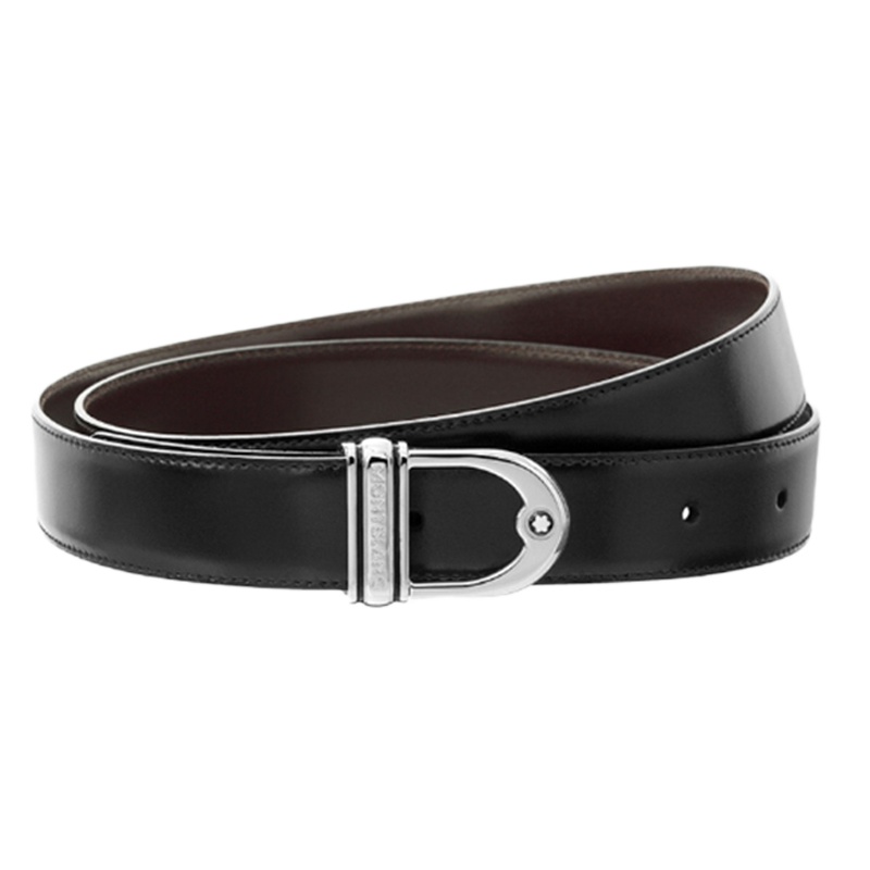 [直营]万宝龙(Montblanc) 经典系列 男士黑色/棕色双面半圆形镂空板扣牛皮皮带腰带