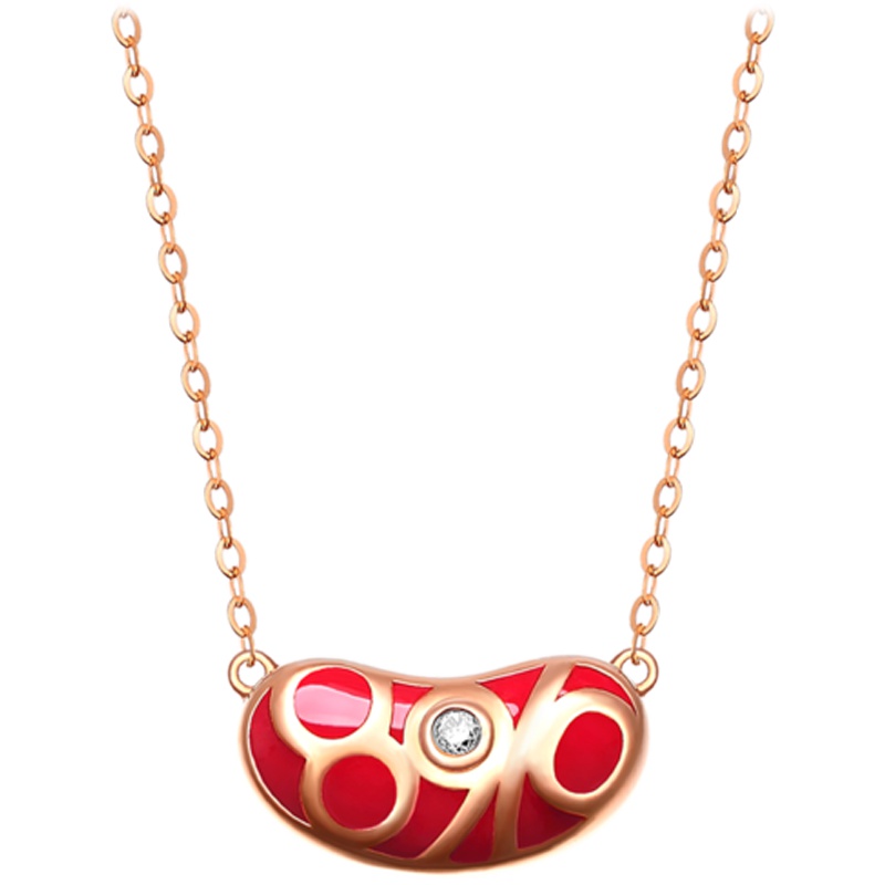 Ryual 18K金项链 玫瑰金相思豆吊坠锁骨链女士款彩金钻石八九不离十项链抖音小红书同款送女友七夕礼物