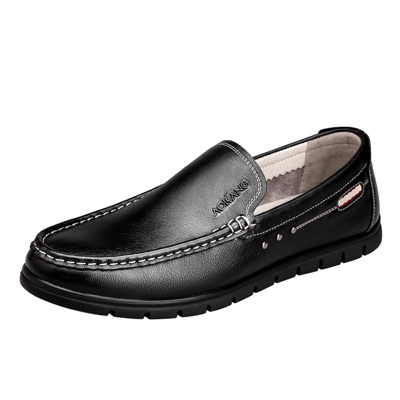 奥康春秋季男士套脚皮鞋豆豆鞋韩版潮流软底懒人鞋