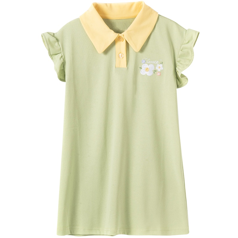 咕噜日记2021夏季新品女童POLO衫荷叶边袖连衣裙XGQ012