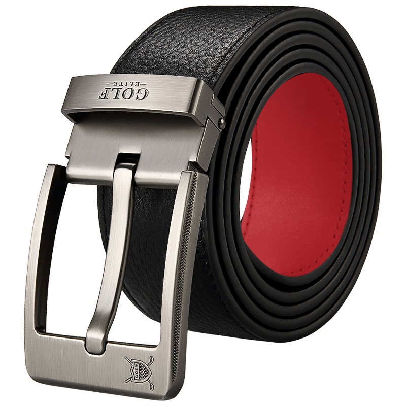 高尔夫GOLF头层牛皮针扣腰带男士本命年红皮带生日情人节礼物礼盒装