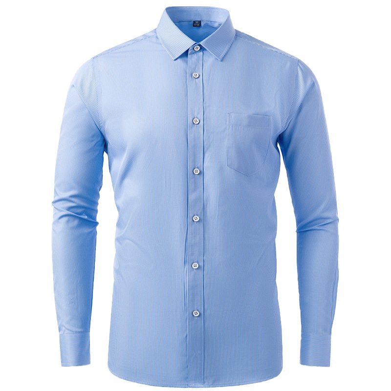 鸭鸭(yaya)衬衫男长袖2021春秋季新款时尚正装条纹免烫休闲青年男士衬衣