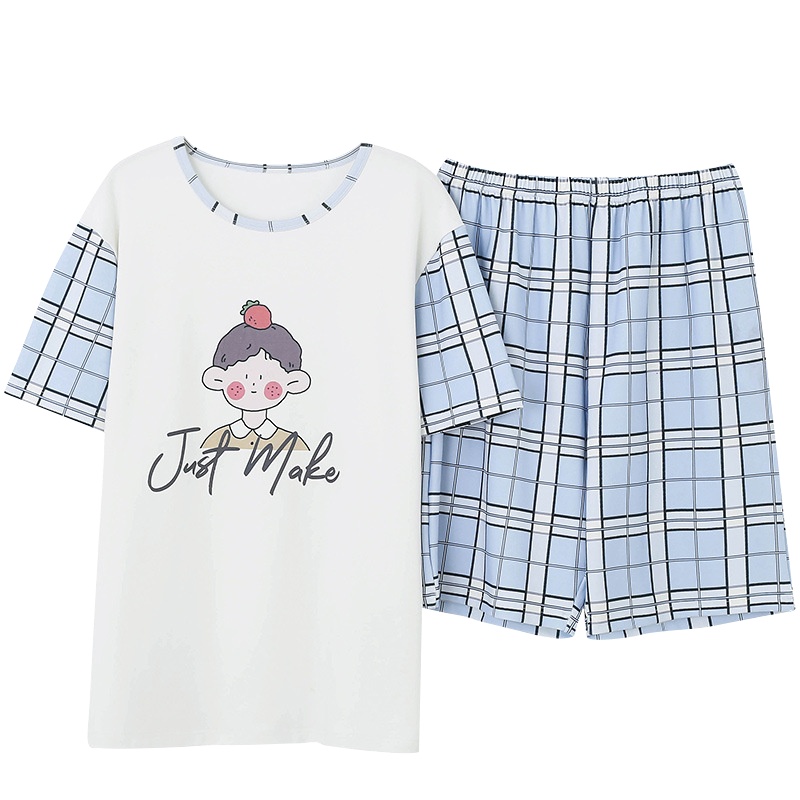 耀婷男士夏季薄款短袖针织棉短袖短裤青少年大码家居服套装