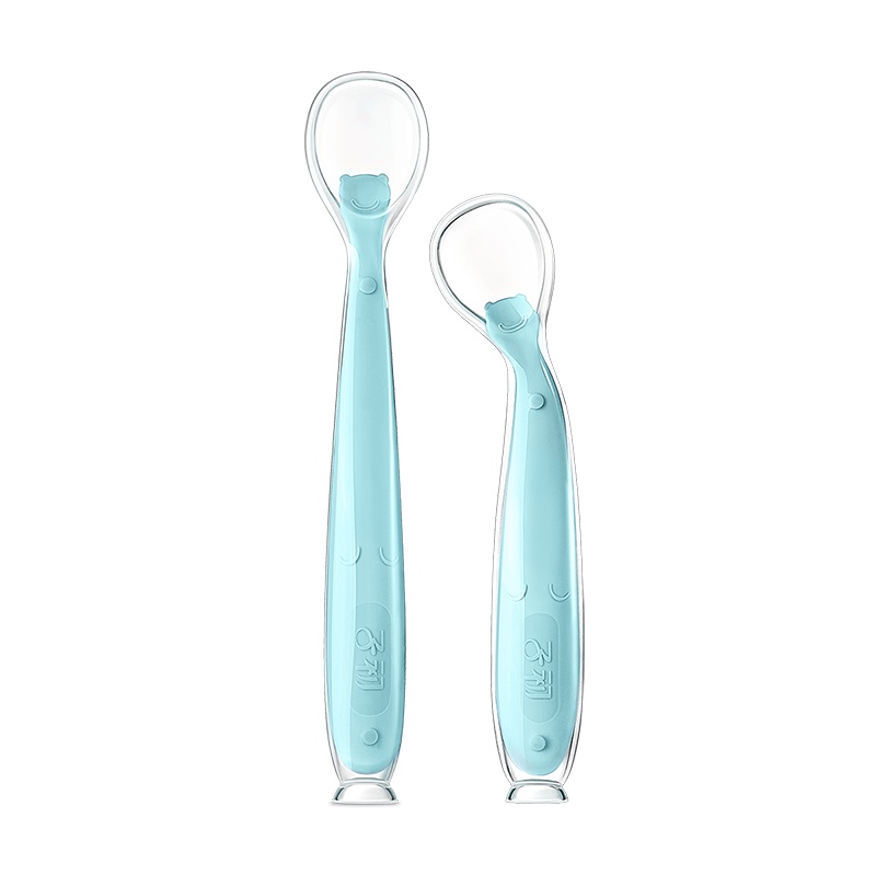 子初婴儿勺子宝宝萌趣硅胶学食勺新生儿童喂水辅食碗餐具两件套 香草绿