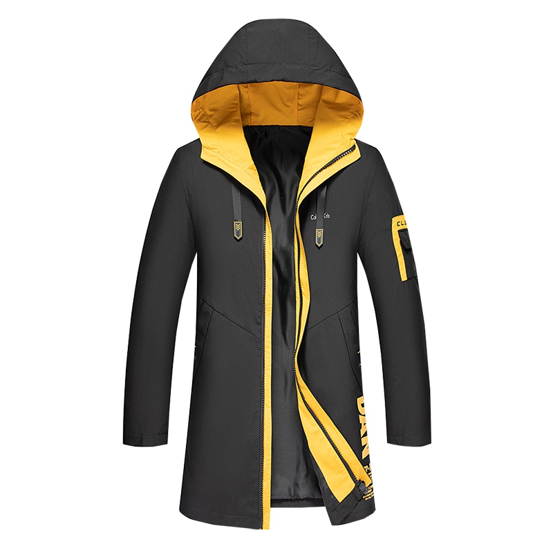 Caldicekris 秋季新款男士中长款外套韩版潮时尚连帽风衣夹克休闲潮