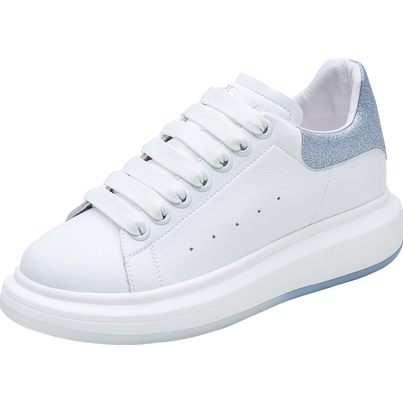 百田森麦昆小白鞋女厚底2021春季新款亮片拼接牛皮增高休闲果冻鞋