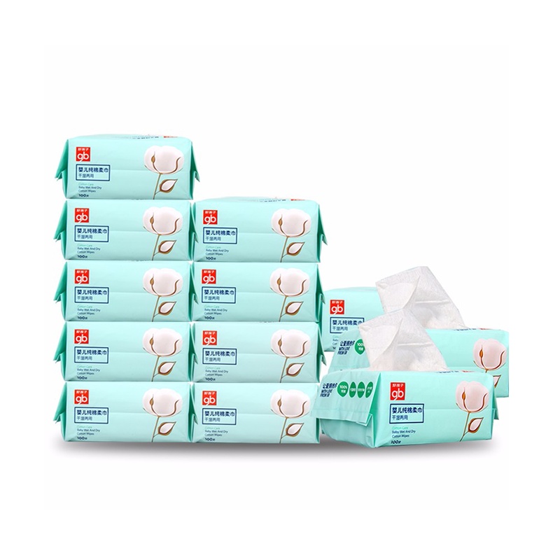 好孩子婴儿纯棉柔巾湿巾干湿两用巾100抽*12包