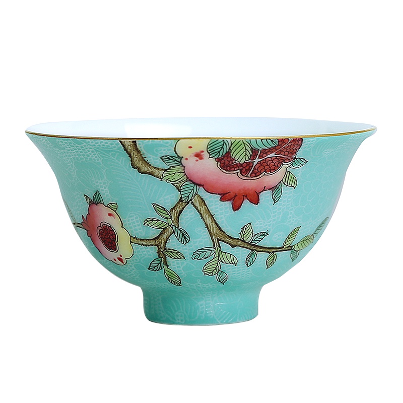 金镶玉 景德镇扒花茶杯 陶瓷茶具单杯主人杯茶碗品茗杯 景德镇多子多福扒花品茗杯