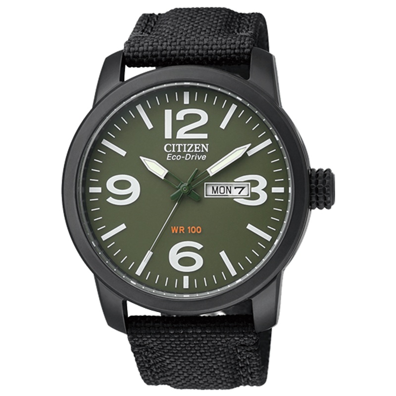 西铁城(CITIZEN)光动能尼龙带军绿表盘简约时尚休闲男表BM8475-00XB