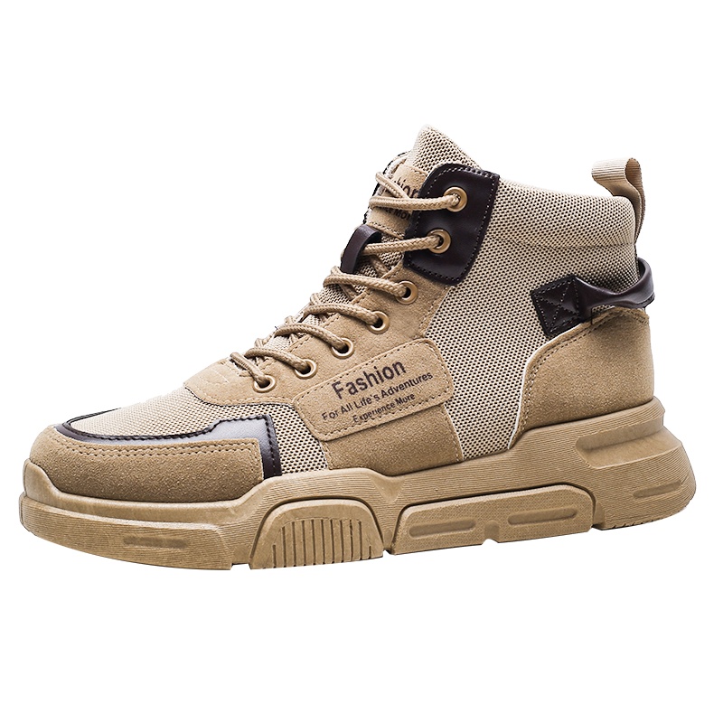 羊骑士马丁靴男2020秋季新款透气港风卡其色男鞋高帮沙漠复古厚底板鞋子