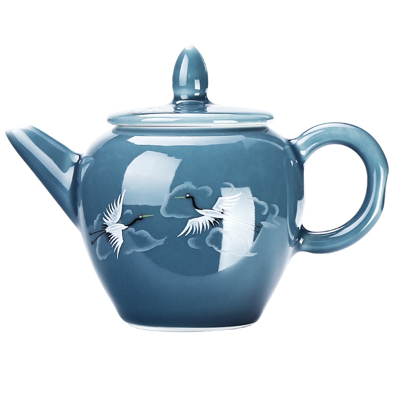 領藝 仙鹤茶壶陶瓷家用简约中式手绘复古单壶功夫茶具配件小茶壶大号