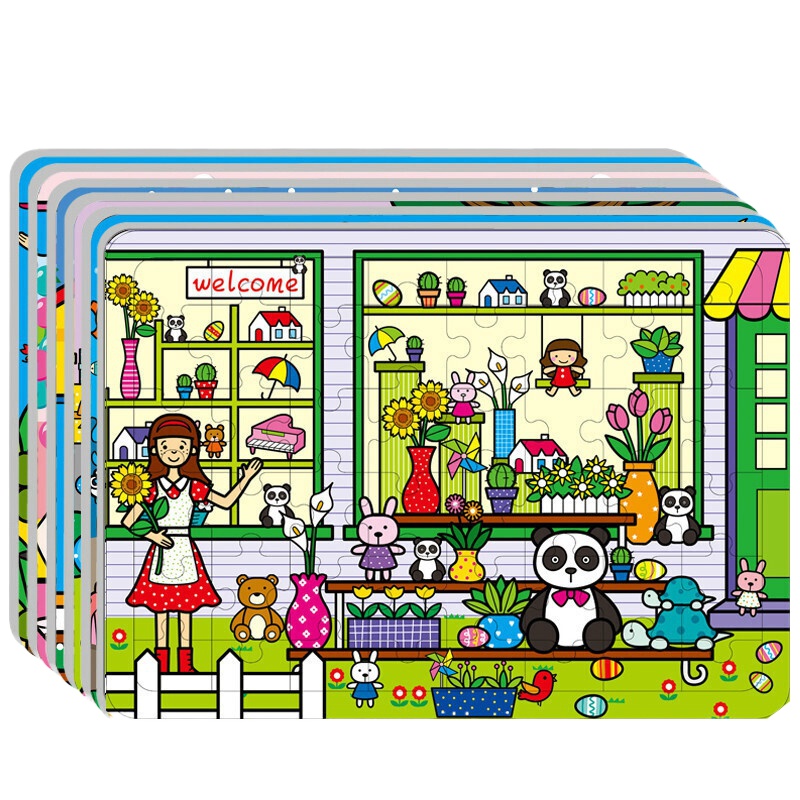 舒弗(LACHOUFFE)一套6张 拼图3-6岁幼儿童拼板早教玩具20片加厚纸质 小红花20块拼图 一套6张