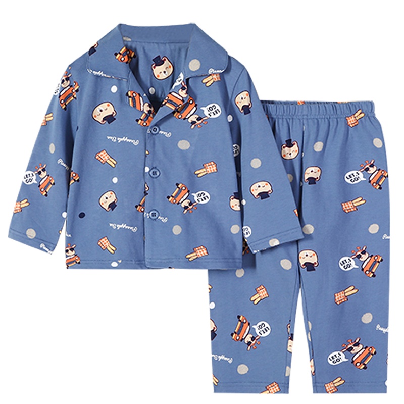 猫人儿童睡衣套装女童新款翻领家居服春秋款空调服宝男童长袖长裤