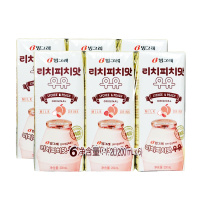 韩国进口 宾格瑞荔枝蜜桃味牛奶饮料 200ml*6 香滑口感