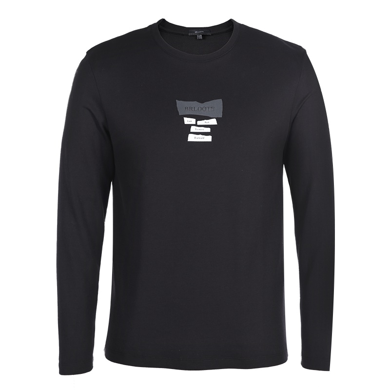 Brloote/巴鲁特 字母印花T恤男长袖圆领休闲春秋季打底衫上衣 001