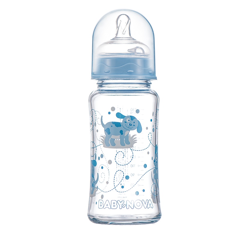 Baby-Nova婴乐之星婴儿宽口玻璃奶瓶-230ml(81007 - 蓝色(小狗)