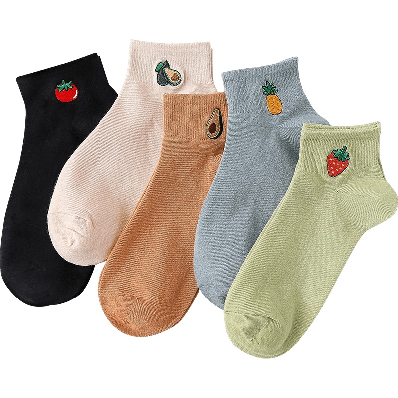 恒源祥袜子女士中筒袜ins潮春夏棉袜水果长袜韩版泫雅风刺绣