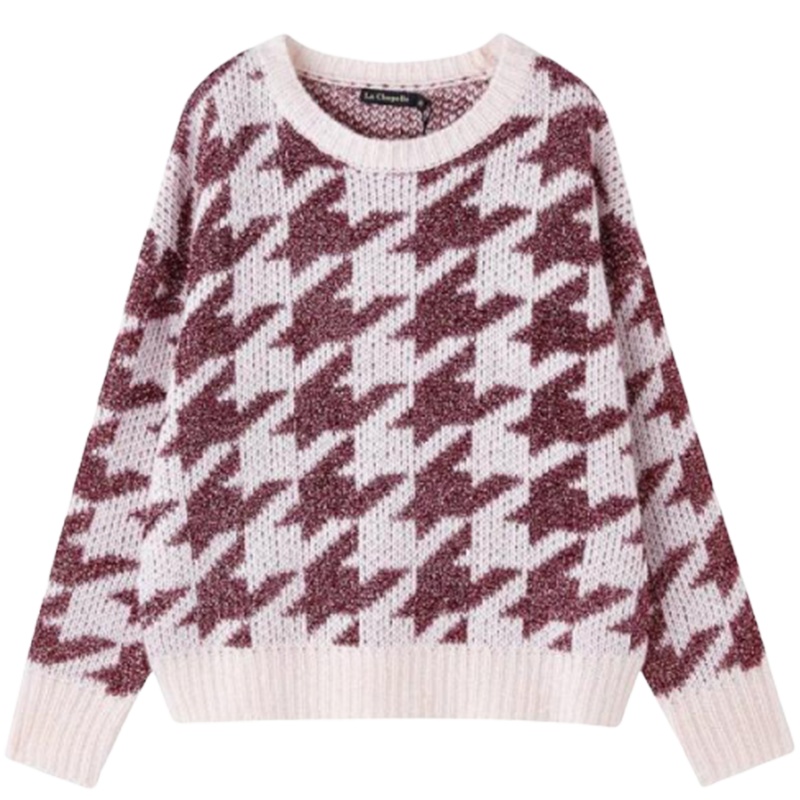 拉夏贝尔长袖慵懒风宽松显瘦套头圆领长袖上衣针织衫女1T001002