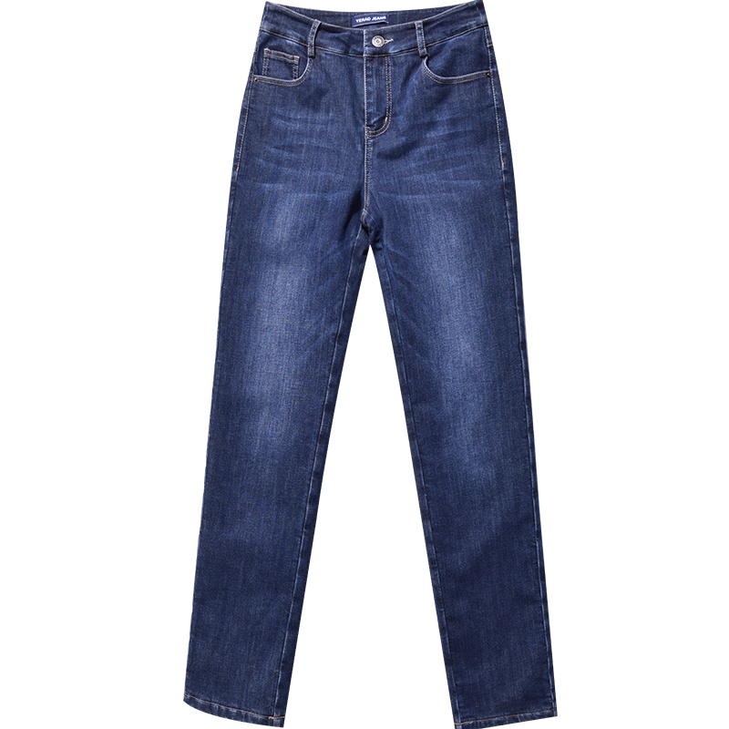 娅丽达女裤直筒牛仔裤女羊毛裤2019秋冬新款显瘦加厚大码女士长裤I4762