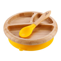 大朵婴儿 儿童餐具保温碗竹制吸盘碗辅食碗婴儿防摔碗勺套装儿童一体式餐盘 蓝色盘+勺子