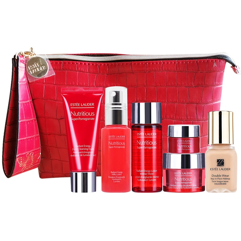 石榴洁面30ml+石榴倍润乳液30ml+倍润水30ml+面霜15ml+二合一晚霜7ml+粉底液1w1 7ml+红色鳄鱼纹