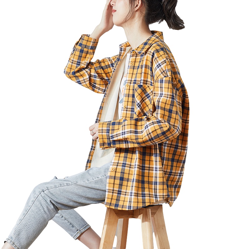 唐狮秋冬新款格子衬衫女长袖加绒加厚衬衣外套百搭外穿上衣