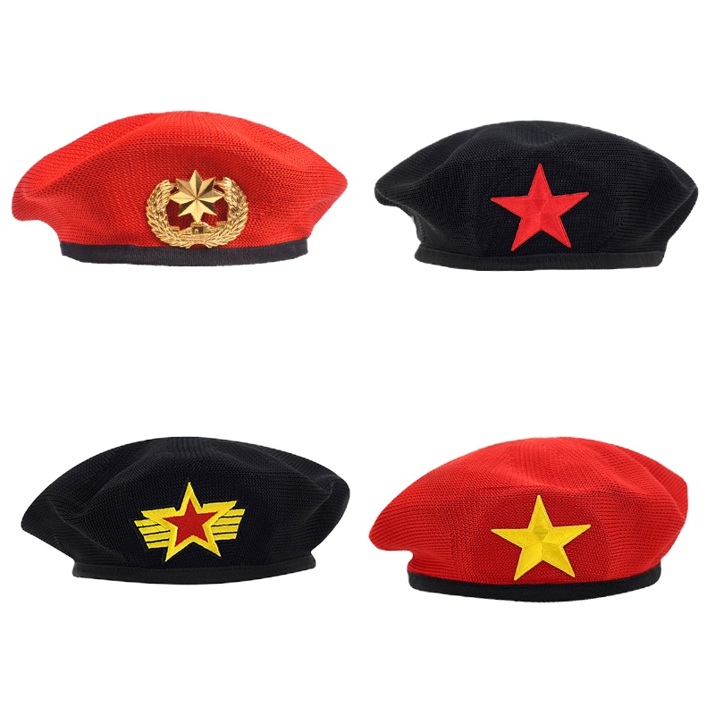 金穗慧采2020新款春夏季水兵舞演出帽表演贝雷帽男女儿童红色五角星帽子