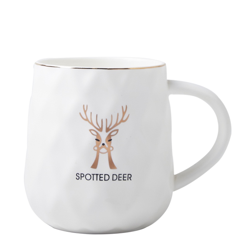 麦可可 炫耀麋鹿描金茶杯陶瓷杯 北欧描金马克杯水杯泡茶杯圆口咖啡牛奶杯情侣杯