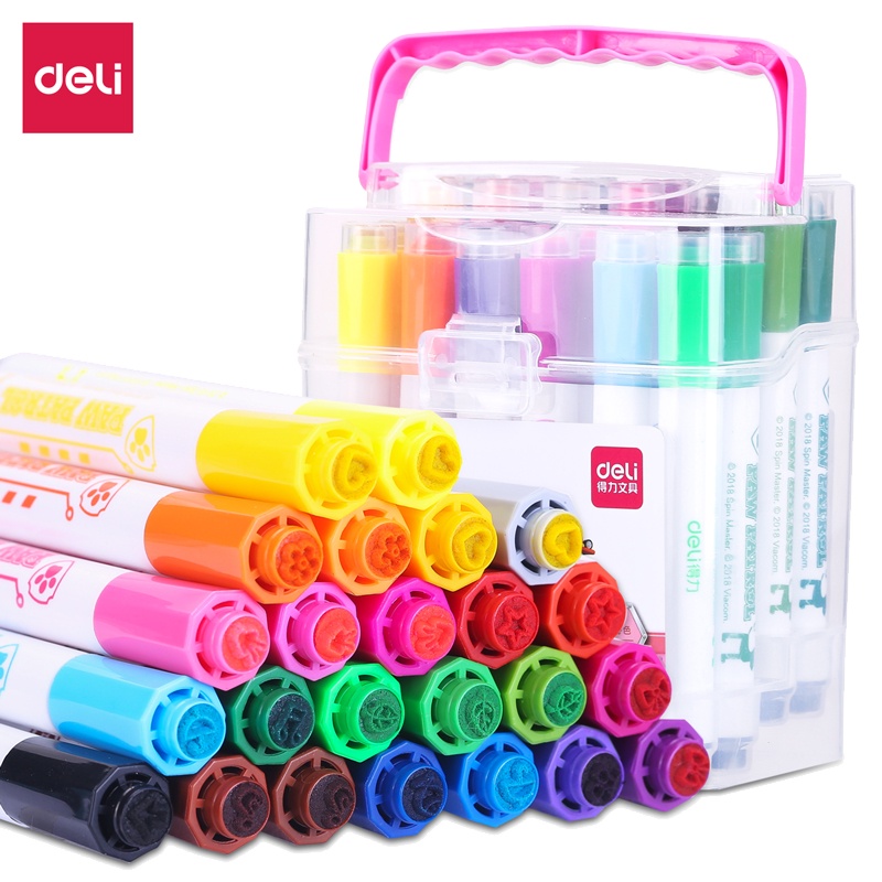 得力印章水彩笔安全无毒可水洗24色软硬双头小学生彩笔画笔套装手绘彩色水笔幼儿园儿童宝宝美术初学70698FEN