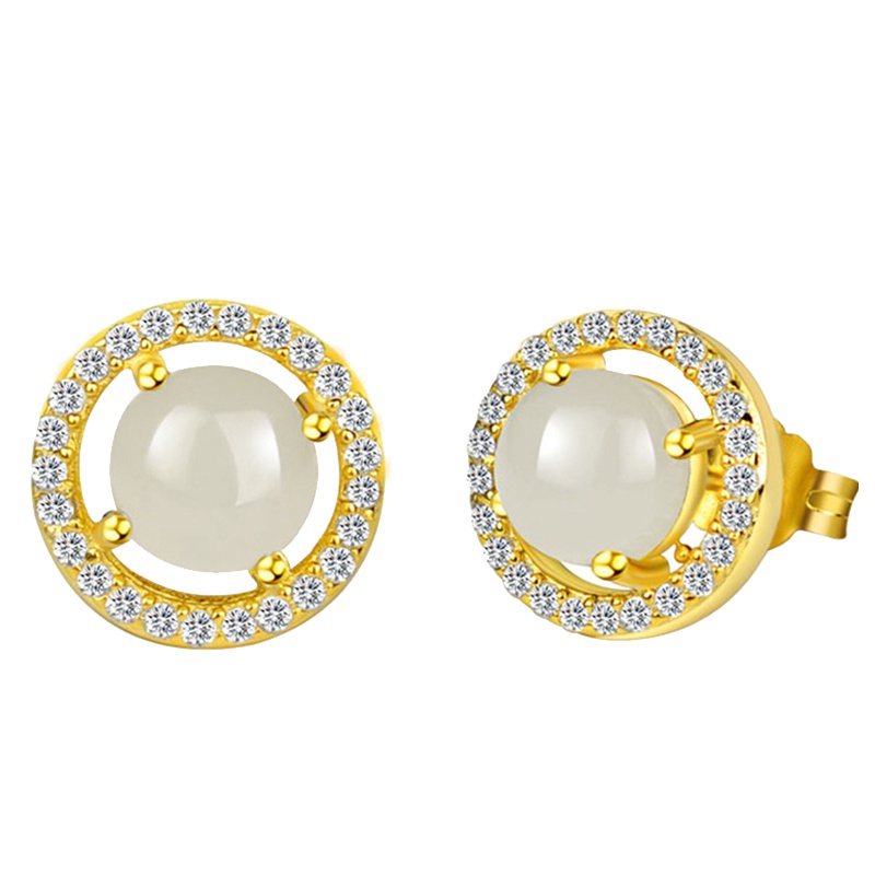 印象眸 S925银镶和田玉白玉耳钉 玉石耳饰