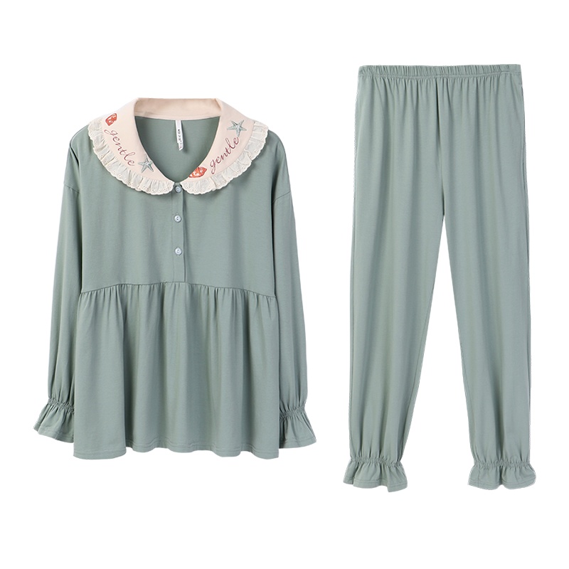 纯棉弹力针织素色长袖女套装