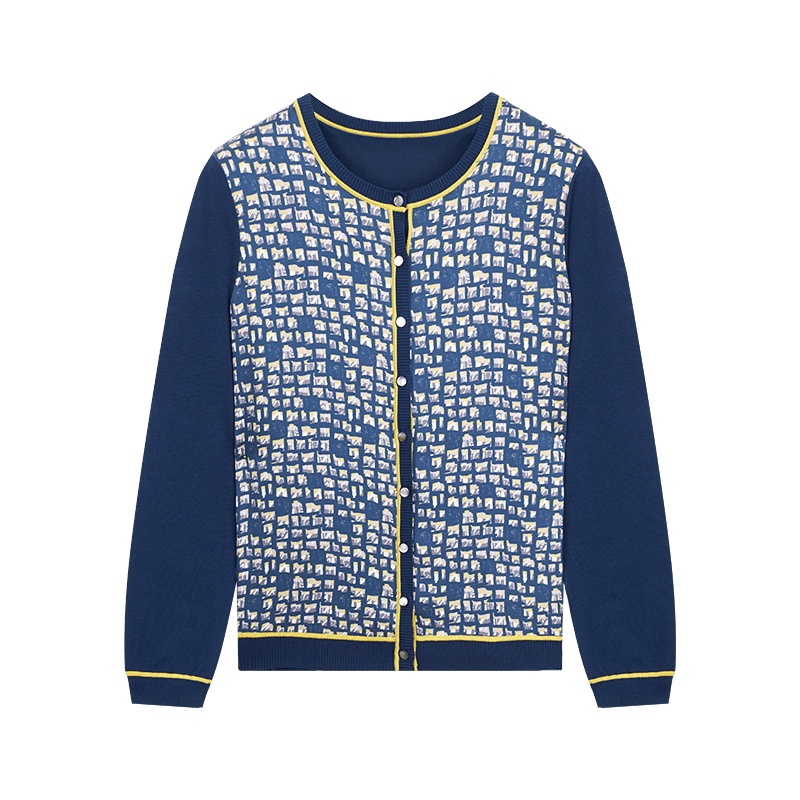 鄂尔多斯 | 1980春夏桑蚕丝印花圆领针织女开衫