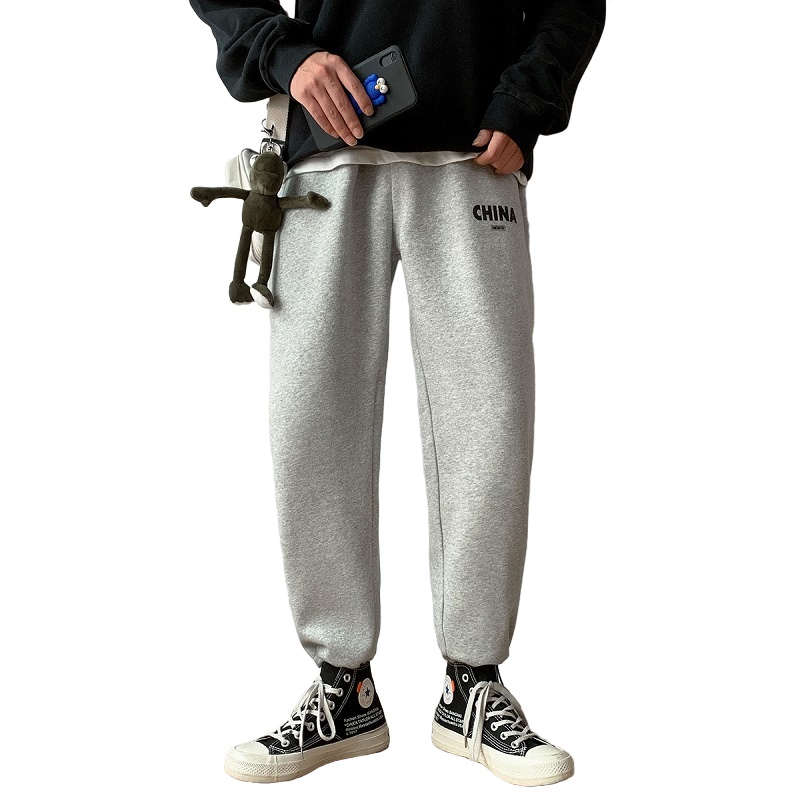 茜靓CHYLLIRN2021春季新款运动裤男生宽松卫裤针织束脚休闲黑色长裤子潮流