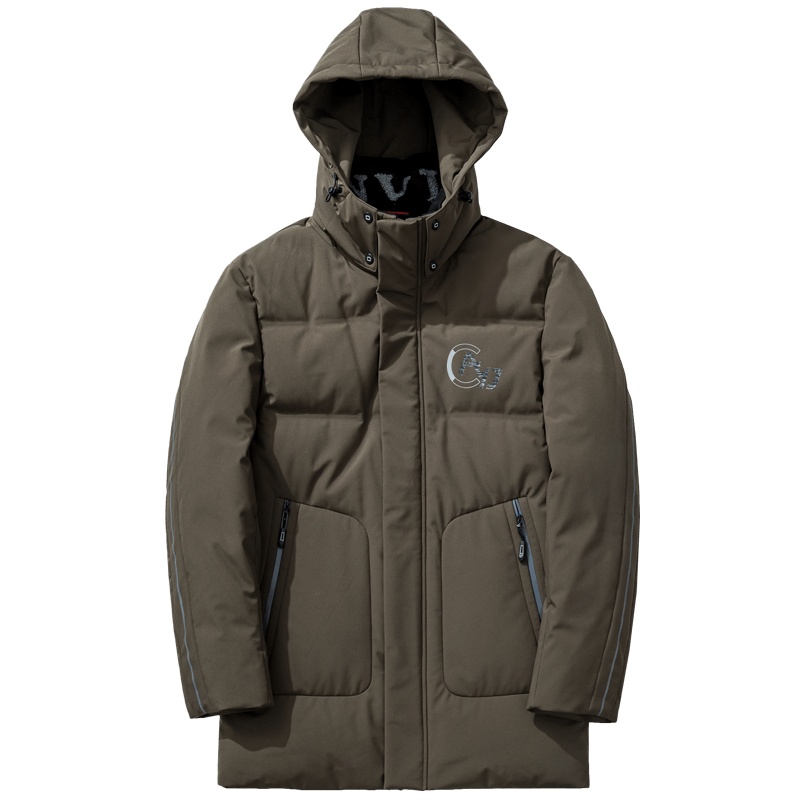 千纸鹤男士连帽中长款羽绒服2019冬季青年潮流立领外套60188