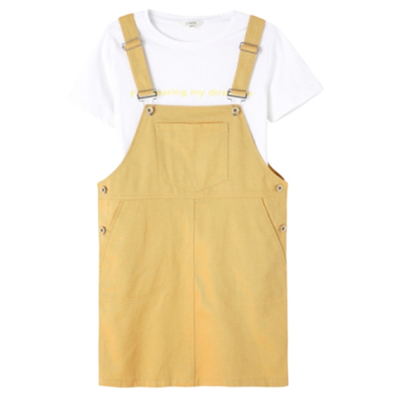 【专柜同款】拉夏贝尔旗下夏季新款法式复古T恤背带短款A字纯色两件套连衣裙60007978