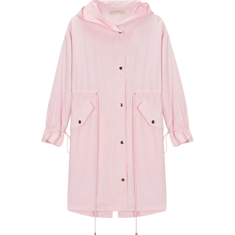 爱居兔春装2019女装外套时尚清新粉色宽松中长款风衣