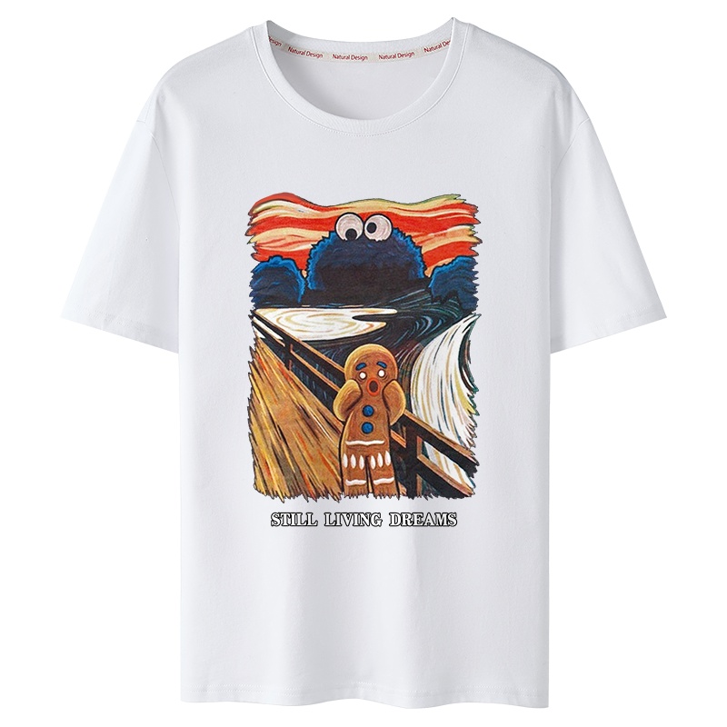 鸭鸭（100%棉） 夏季男士短袖t恤潮流纯棉打底青年抽象印花圆领上衣