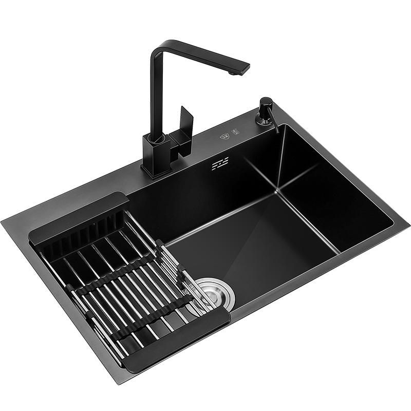 正山纳米手工水槽单槽双槽洗菜盆家用洗碗槽黑色单槽厨房洗菜盆不锈钢洗菜池