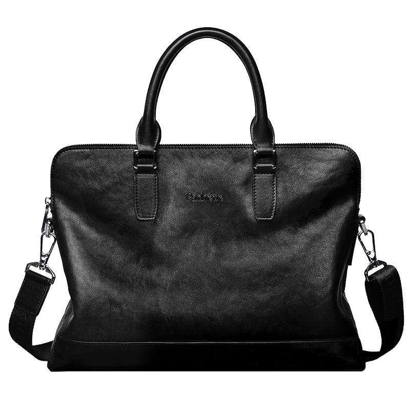 【顺丰配送】padieoe真皮大容量手提包男包商务休闲公文包男士包包2017新款潮手拿挎包