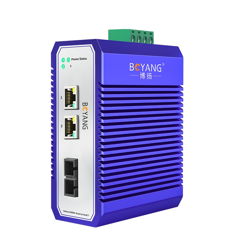 博扬 工业级交换机双纤SC 一光二电千兆收发器 宽温宽压 导轨式以太网交换机 集线器 含电源 BY-ISUG1022