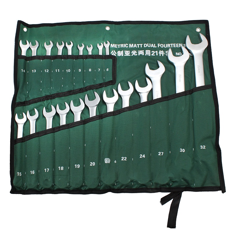 王室(WANGSHI)【双用扳手14件套8mm—24mm】梅花开口两用扳手帆布袋套装