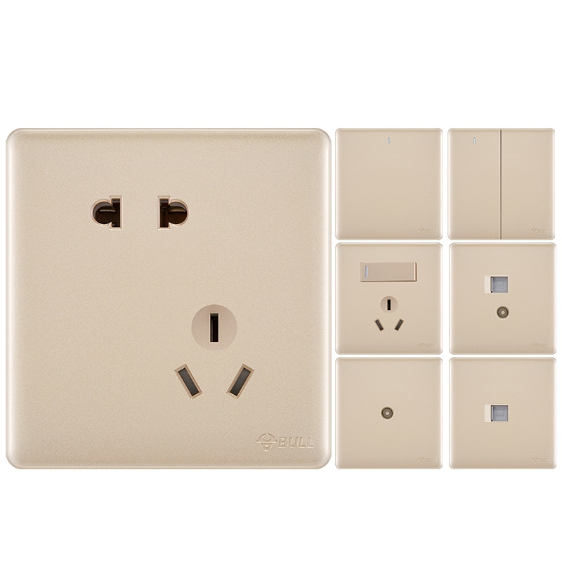 公牛开关插座面板86型家用墙壁暗装多孔面板G28玫瑰金色五孔带开关二三插电源插座