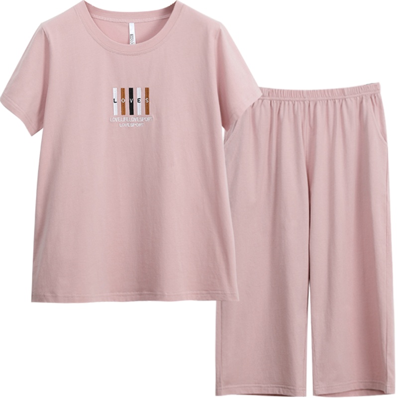 红豆居家21年夏新款情侣全棉睡衣男士女士精致刺绣爽滑舒适休闲风短袖家居服套装可外穿