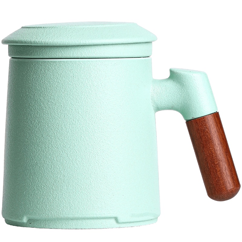 領藝 办公室带盖过滤泡茶杯大容量茶水分离杯杯子陶瓷 平凡马克杯(湖兰)